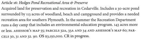 Article 16 Hedges Pond Recreational Area and Preserve