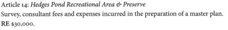 Article 14 Hedges Pond Recreational Area and Preserve