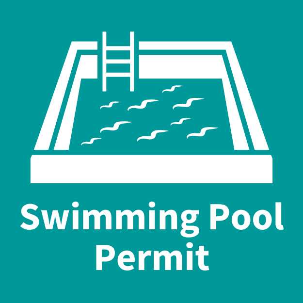 swimming pool with water, with text that reads, swimming pool permit