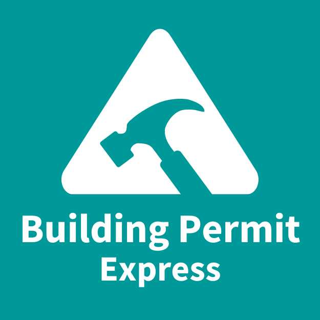 hammer inside triangle shape, text that reads, building permit express