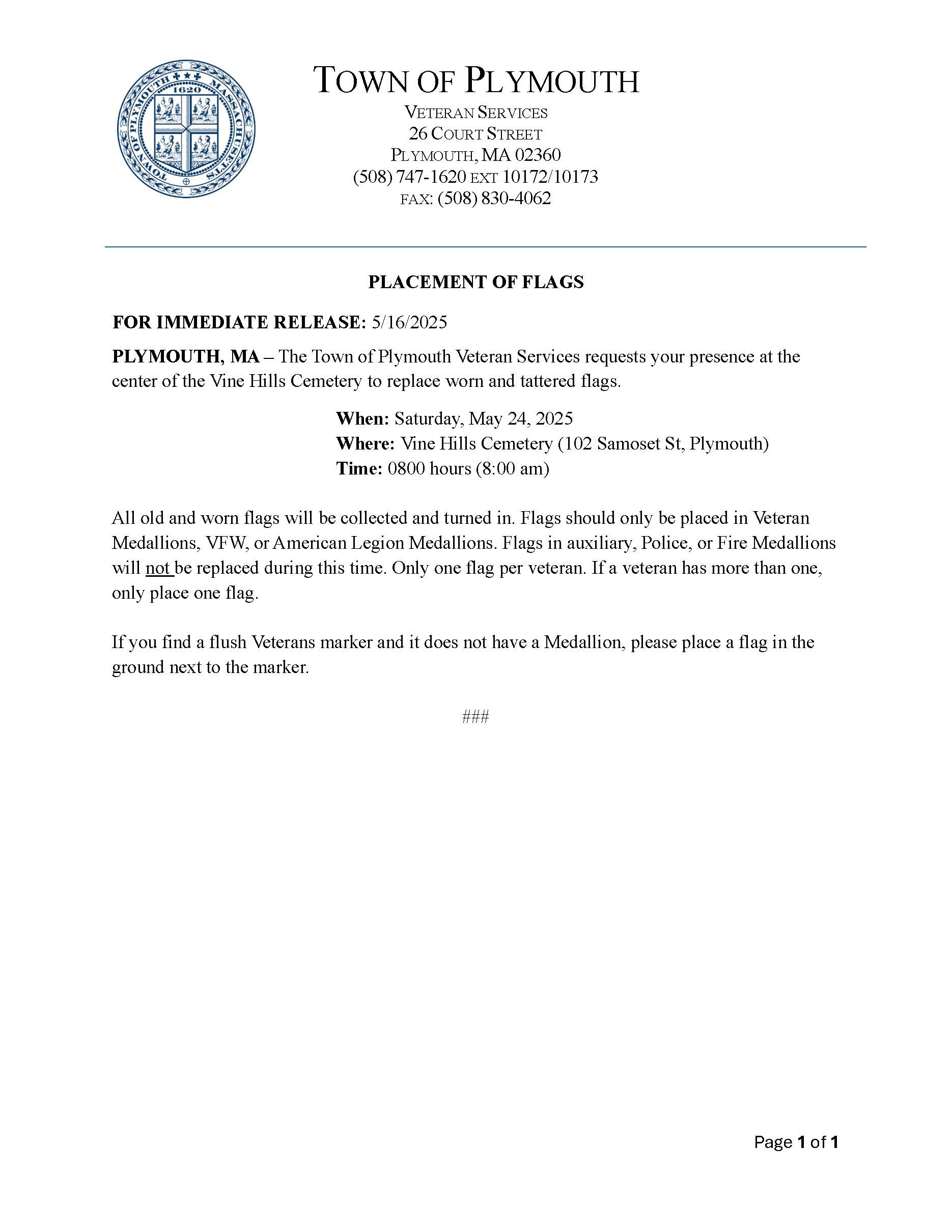 2025 Placement of Flags