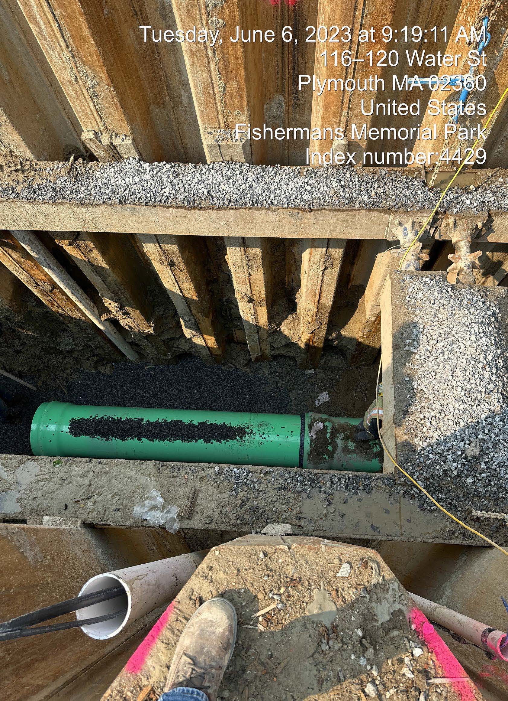 30-inch PVC sewer pipe installed in trench on Water Street