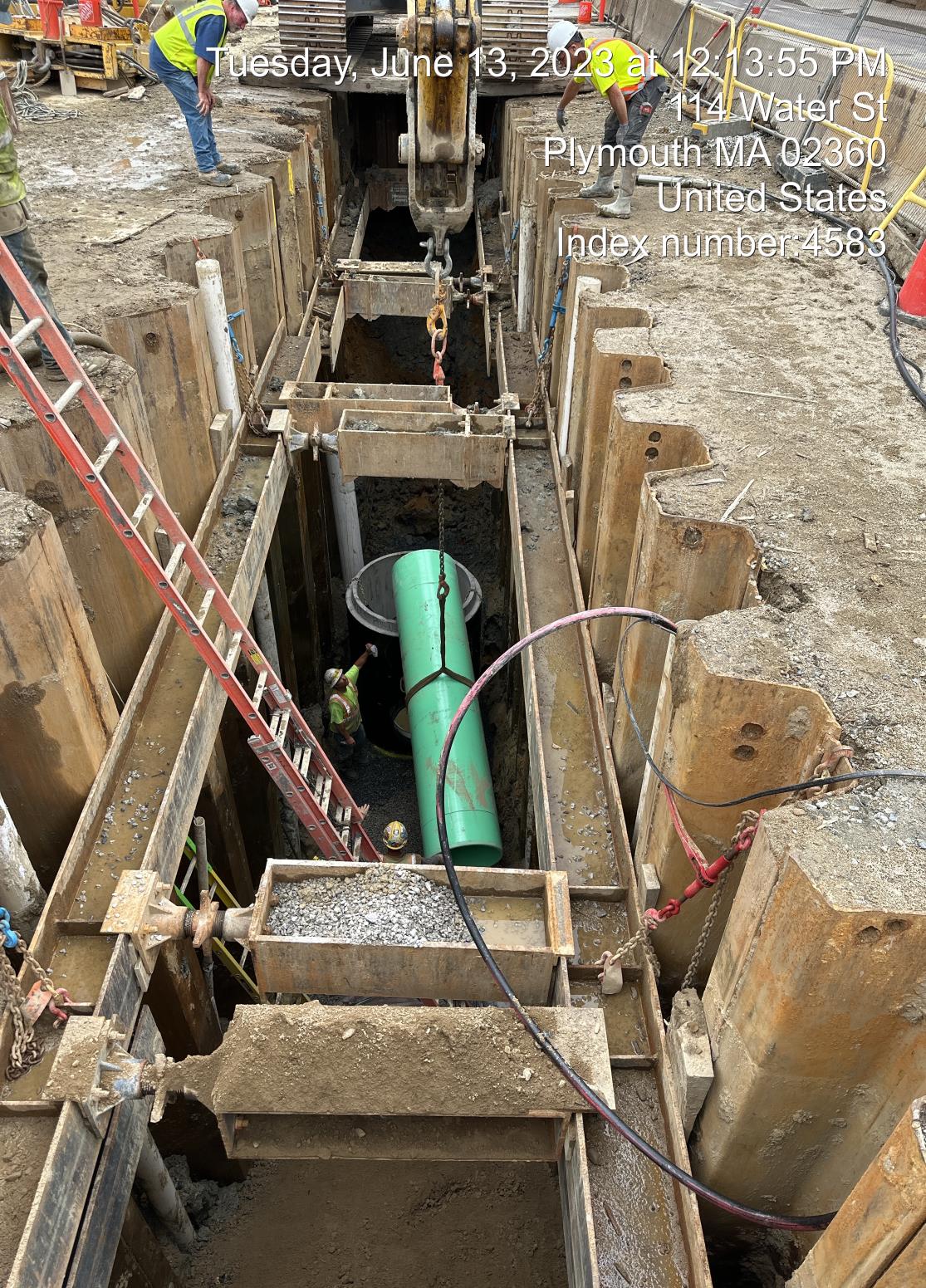 30 inch PVC sewer installation on Water Street near manhole